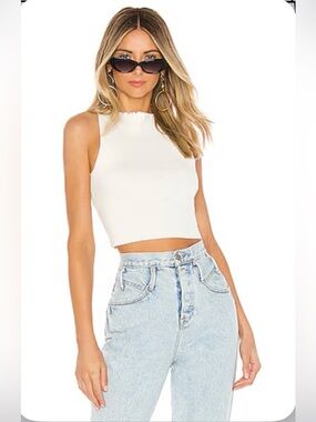 Lovers + Friends White High Neck Sleeveless Knit Crop Top